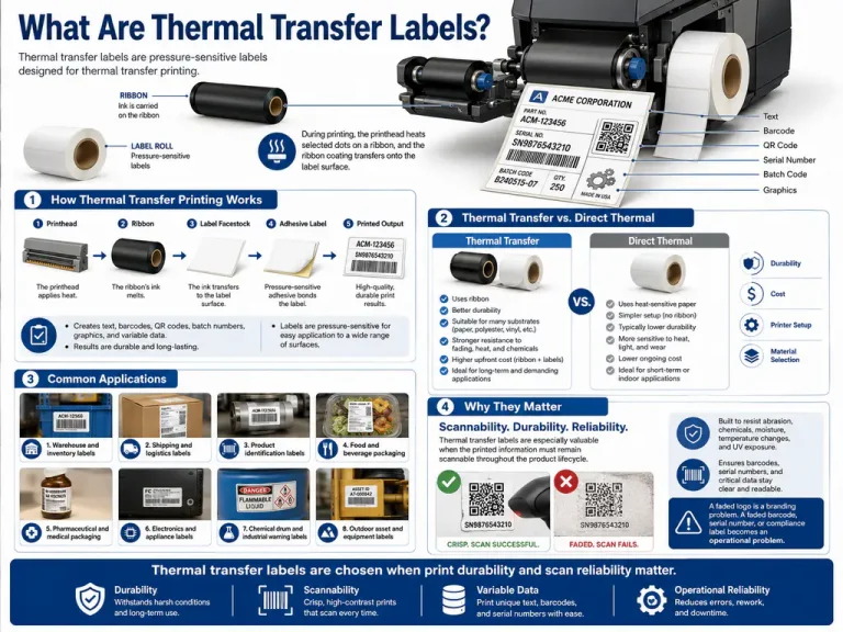 Thermal transfer labels printing durable barcodes with a ribbon