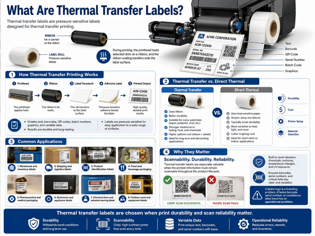 Thermal transfer labels printing durable barcodes with a ribbon